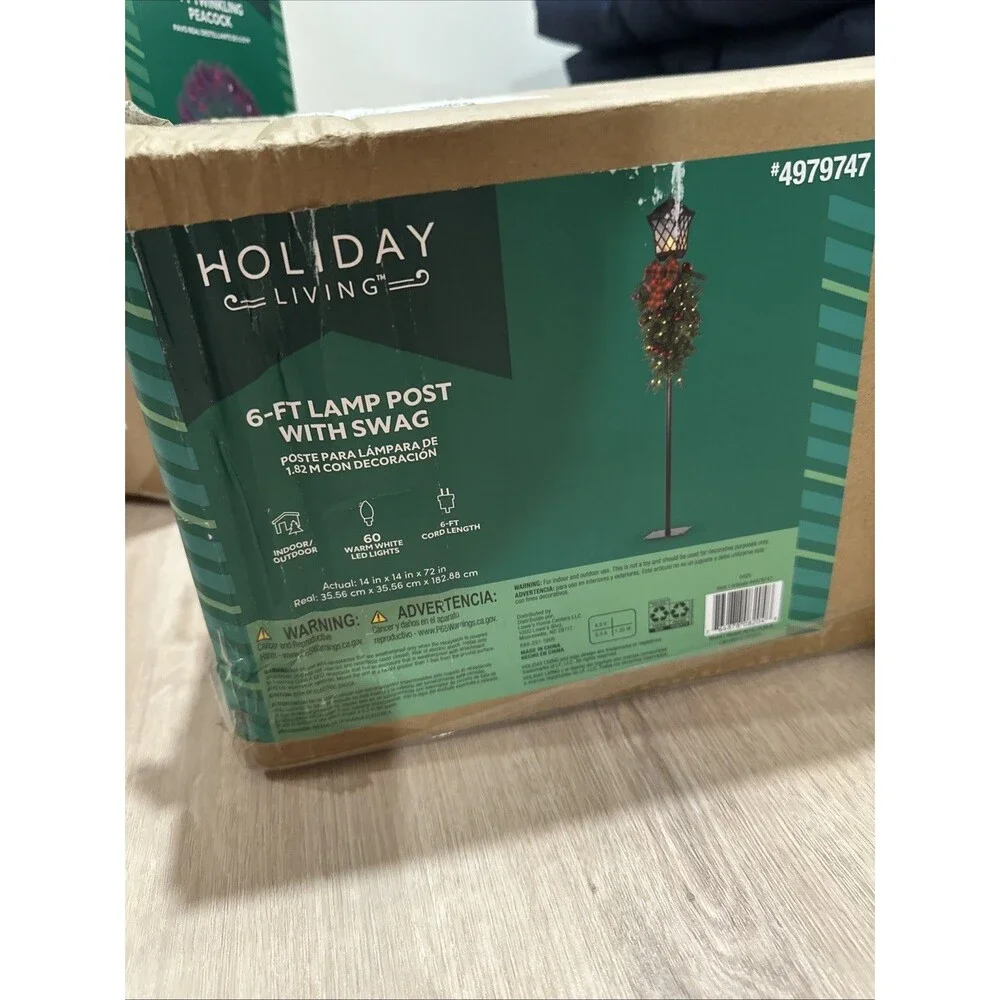 NEW Holiday Living 6ft LED Pre-Lit Lamp Post Decorative Swag Lowe’s Christmas